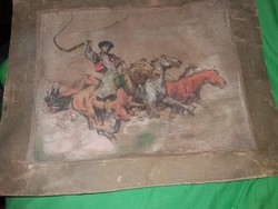 Antik Benyovszky stílusú színes grafika - Csikós terelésen kép 16 x 22 cm + a paszp. képek szerint