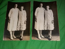 Antique sepia photo and the postcard made from it, mother and daughter, 2 in one, according to the pictures