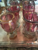 Régi Biedermeier csiszolt színezett kristály pohár
