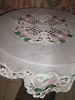 Beautiful vintage rose tablecloth with sewn embroidery