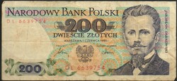 D - 225 -  Külföldi bankjegyek:  Lengyelország 1986  200 zloty