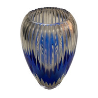 Grooved blue and transparent glass vase - m393