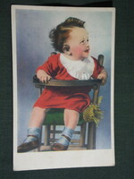 Képeslap,Postcard, Italia,artist, művészet, gyerek modell, etetőszékben, 1943