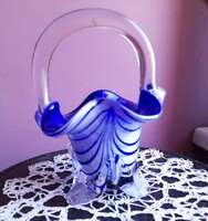 Murano style wonder-blue-striped glass basket.