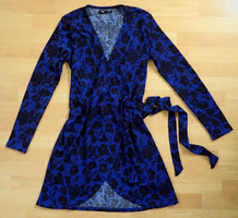 New, sinsay brand, size M, elastic material, overlapped, tie-up, blue / black women's dress