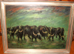 Special offer ! Guaranteed original Matyás Réti / 1922-2002/ picture: buffaloes