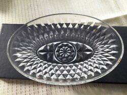 Shaped glass oval serving bowl with printed pattern 20x13x5 cm. Flawless