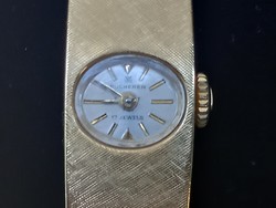 Midcentury Bucherer Swiss 18k gold watch, women's luxury spring wristwatch, 17 stones