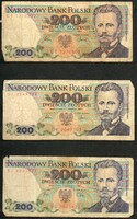 D - 294 -  Külföldi bankjegyek:  Lengyelország 1986  200 zloty   3x