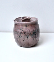 Ceramic honey jar with plant print