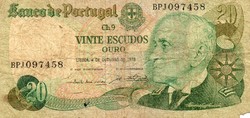 D - 281 -  Külföldi bankjegyek:  Portugália 1978  20 escudos
