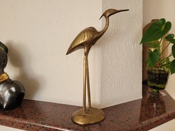 Régi retro nagy méretű réz gázló madár mid century gém kocsag figura szobor