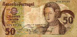 D - 261 -  Külföldi bankjegyek:  Portugália 1980  50 escudos