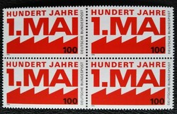 N1459n / Germany 1990 100 years Labor Day, May 1. Stamp postal clear block of four