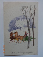Old graphic Christmas greeting card - drawing by Miklós Gyóry