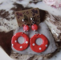 Red and white dotted logo earrings