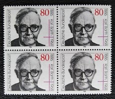 N1282n / Germany 1986 karl barth stamp postage clean block of four
