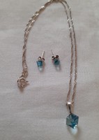 Silver jewelry set decorated with Swarovski crystals (necklace and earrings)