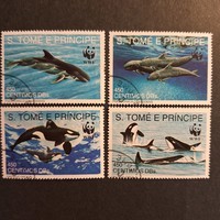 1992.- S. Tomé e principe - marine mammals-complete series - whales-dolphins (v-23.)