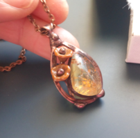 Citrine mineral pendant with brown pearls