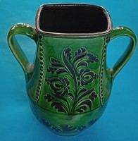 Glazed ceramic vase with handles