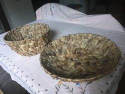 Two old seaweed woven baskets - bowls - containers