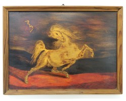 Horse-themed wooden plaque / wall decoration from the 1960s