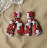 Red and white floral earrings