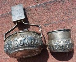 Antique industrial art tulip patterned metal table center pair - ashtray and cigarette holder match holder