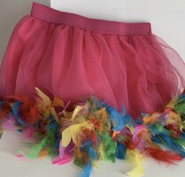 New pink claire's tulle skirt one size with colorful feathers multi-layer one size elastic waist