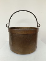 Antique kitchen red copper cauldron large heavy vessel cauldron with iron handle 762 8699