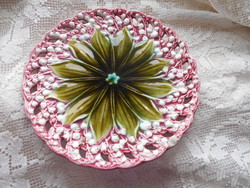 Art Nouveau majolica plate with an openwork border with a lily-of-the-valley pattern-- probably Krómócbányai mines