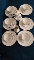 Marked 20-piece freiberger gold-black rose pattern porcelain coffee set from the 1970s