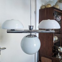 Bauhaus - art deco 3-burner chandelier renovated - milk glass shades