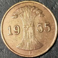 Germany 1 reichspfennig, 1935 mint mark 
