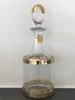 Olasz ólomkristály parfümös üveg arannyal bevont fém díszítéssel, 18 cm magas