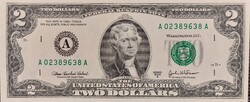 Színes hátlap! Amerikai Egyesült Államok 2 dollár, 2003, Nagyon ritka, UNC bankjegy