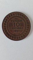 10 Centimes 1907 Tunisia, ( Africa ) rarer issue year!
