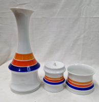 Hollóházi retro porcelain 3-piece table set in perfect condition for sale together