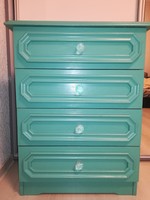 Chest of 4 drawers made of solid wood, in turquoise color