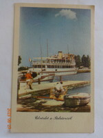 Régi, retró képeslap: Üdvözlet a Balatonról (1956)