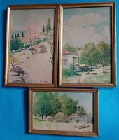 Sun. Guszev: 3 landscapes, village landscape watercolor