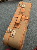 Old vintage suitcase, textile + genuine leather