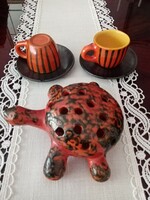 Retro  zalai  /  Tófej  kerámiák     - 8 db:  kávés csészék, csészealjak, ikebana - váza, teknős
