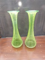 2 green veil glass vases