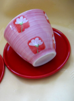 Shabby rózsaszín-piros teás, kávés kézzel festett csésze 1 szett