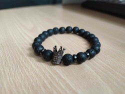 Lava stone bracelet with metal crown-adult