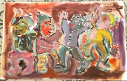 Two watercolors in one by Hungarian painter Cseh Krisztina - painting image - clowns