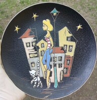 Retro designe ceramic wall plate: the lady with the dog in Paris