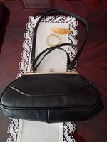 Old black artificial leather women's bag / reticle + hair clip + bracelet